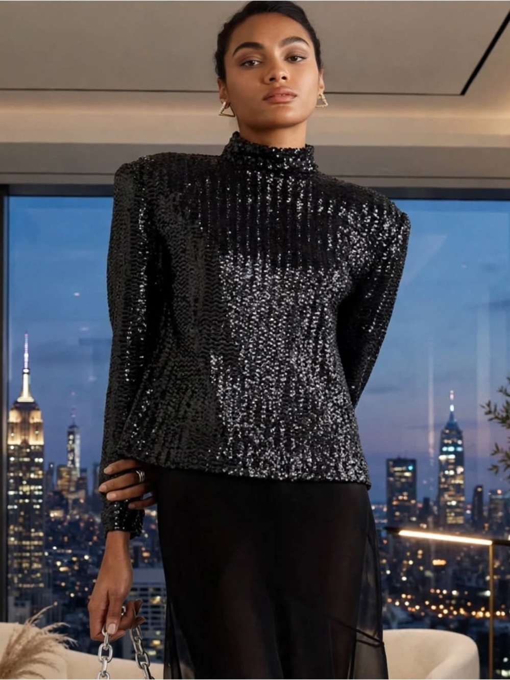 Anine Bing Josephine sequin black top size Medium NWT.